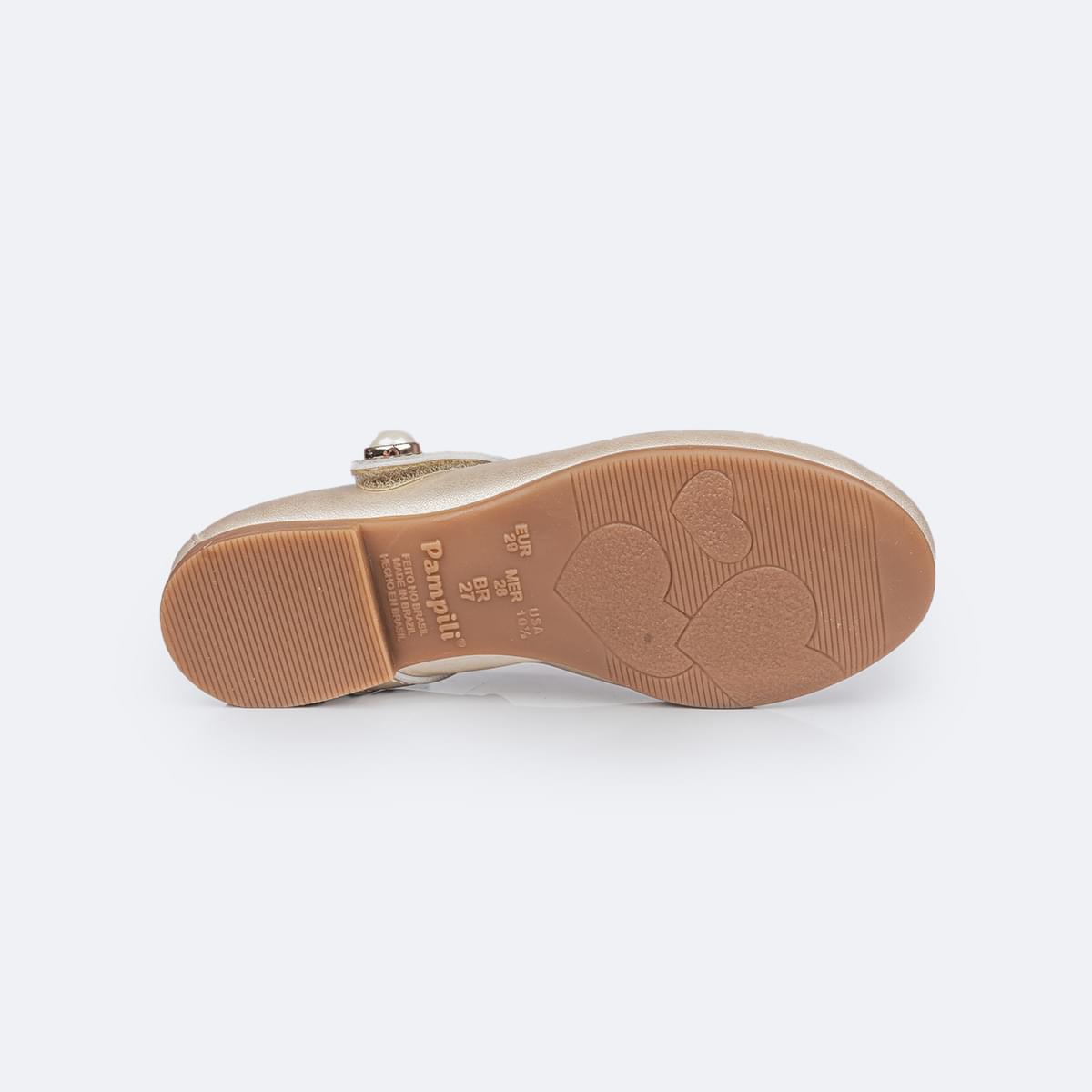 Sapato Infantil Pampili Angel Tira Superior Pérola Dourado