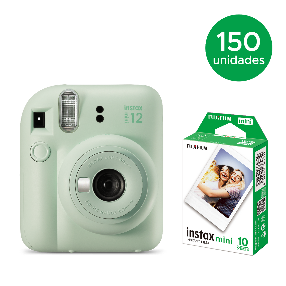 150 instax mini 12™ + 150 caixas com 10 Filmes