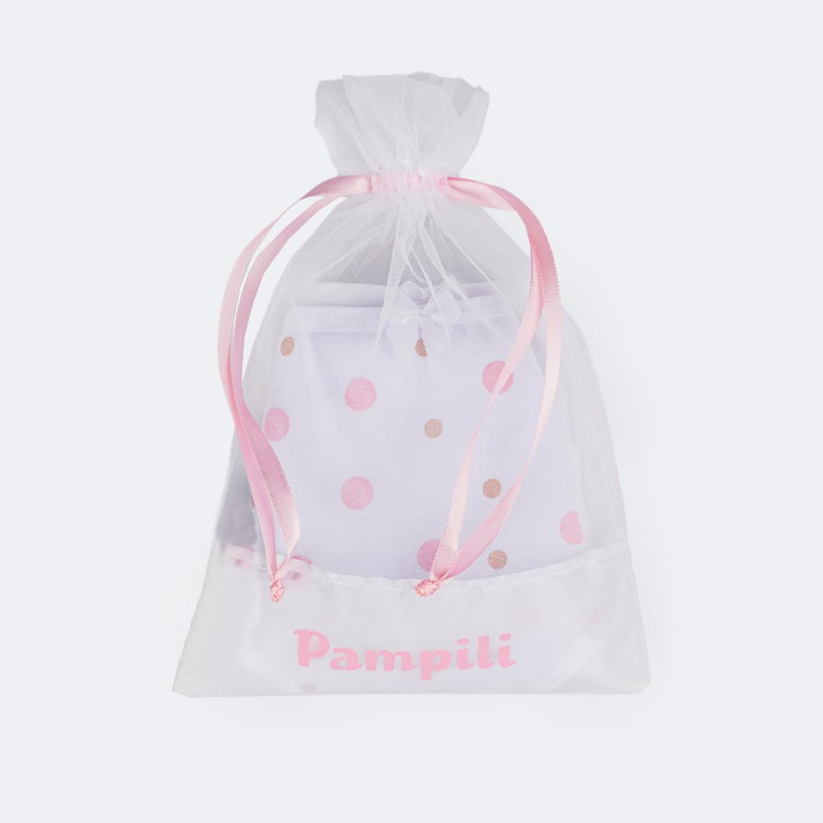 Kit Calcinha Infantil Pampili Sortidas Strass Poá e Listrada Branca - acompanha saco de organza