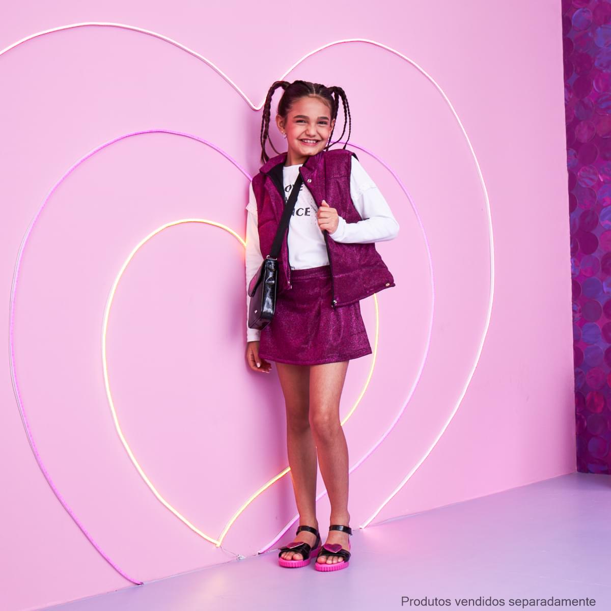 Colete Feminino Pampili Puffer Lurex com Brilho Pink