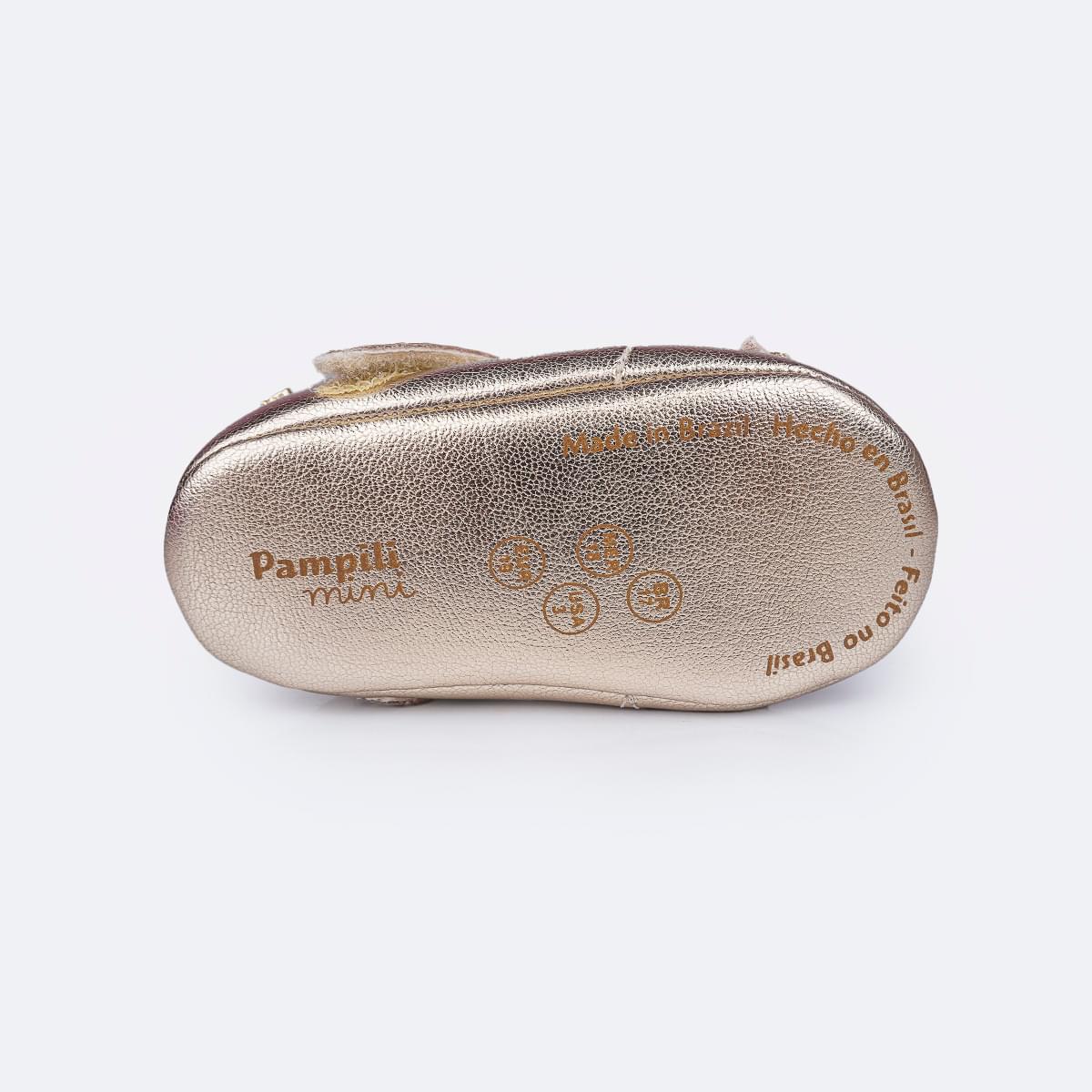 Sapato de Bebê Pampili Nina Laço em Glitter e Strass Dourado - Vem com faixa de cabelo!