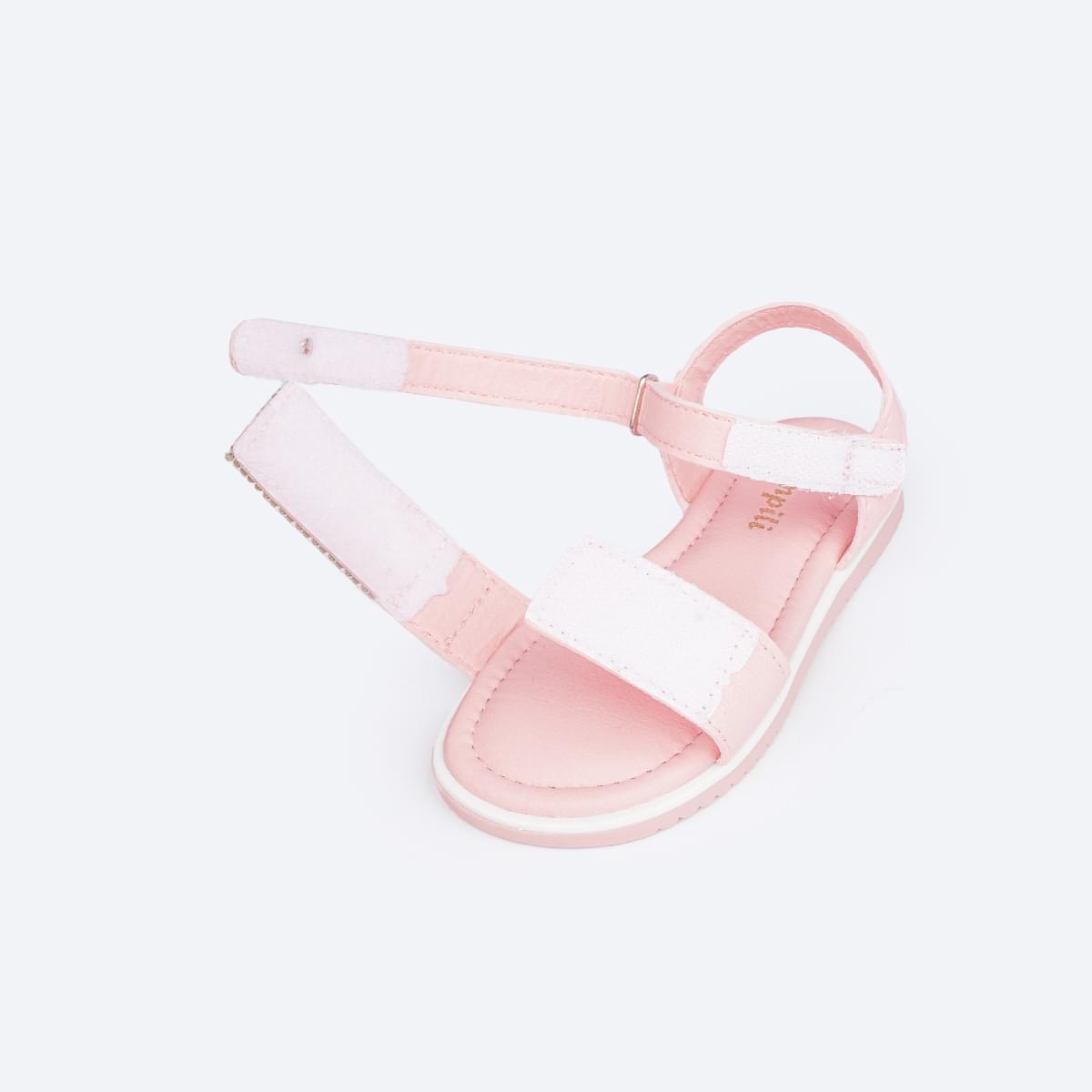 Sandália Infantil Pampili Slim Bombom Strass Rosa - abertura da sandalia em velcro