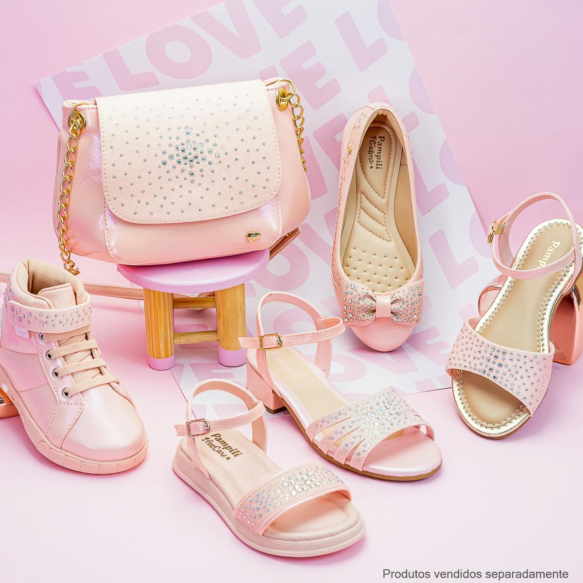 Sapatilha Infantil Pampili Super Fofura Laço Duplo Strass Rosa Novo - coleção calçado infantil