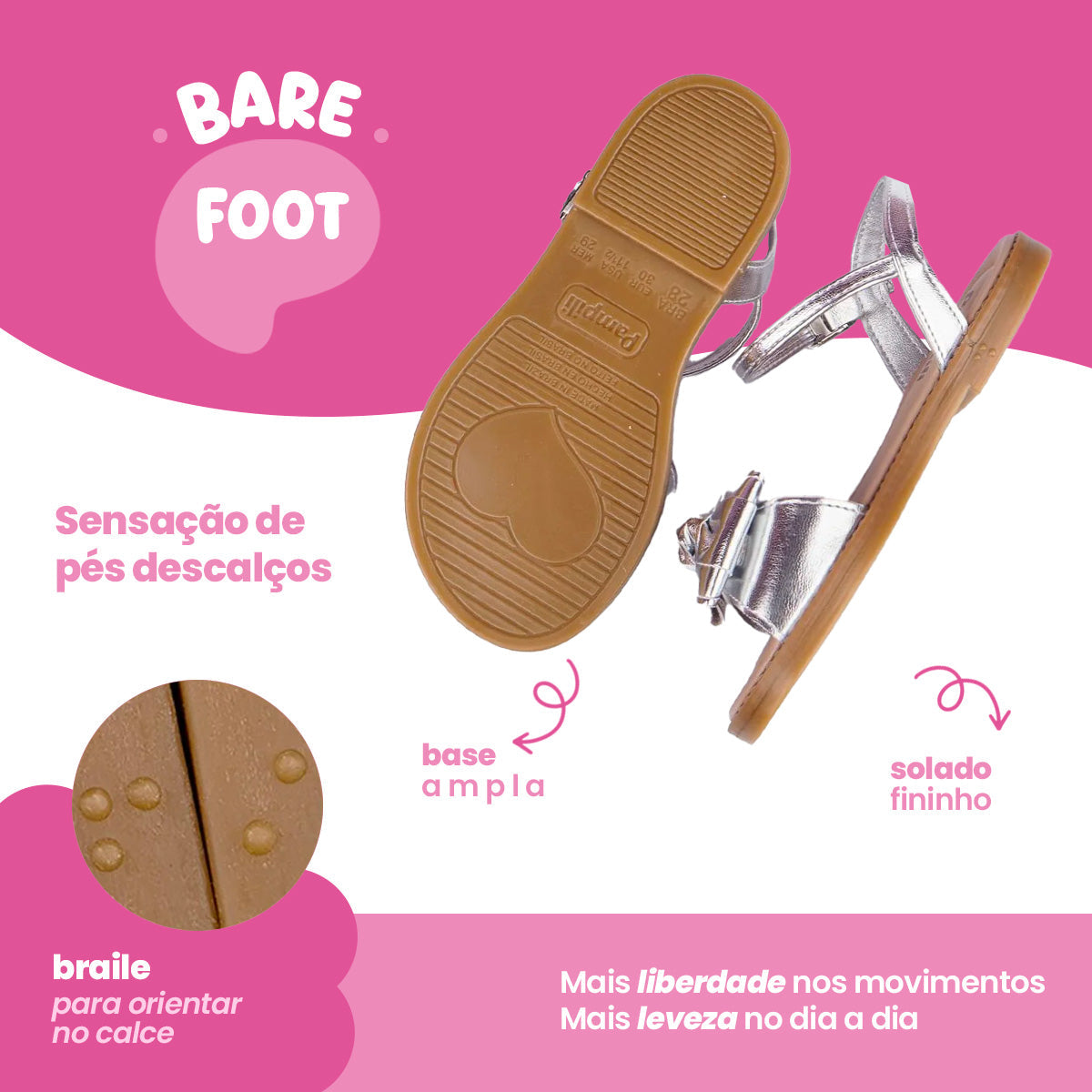 Sandália Infantil Pampili Maitê Laço Prata