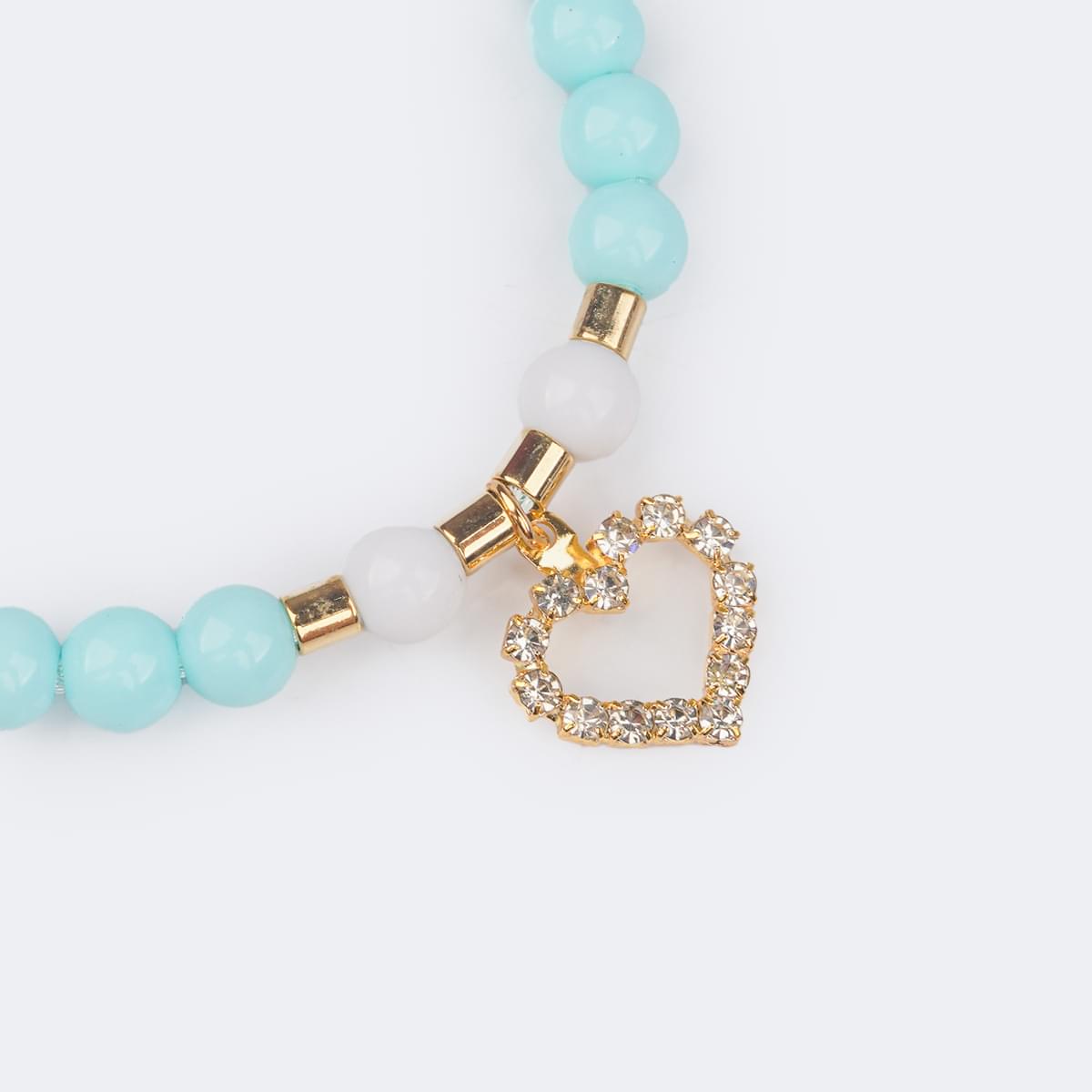 Pulseira Infantil Pampili Coração Strass Azul - pingente de coração com strass