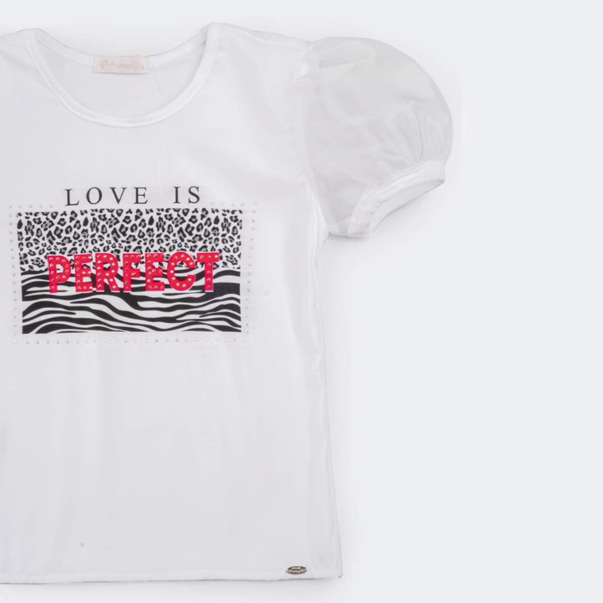 Camiseta T-Shirt Pampili Infantil Feminina Onça Perfect Branca.