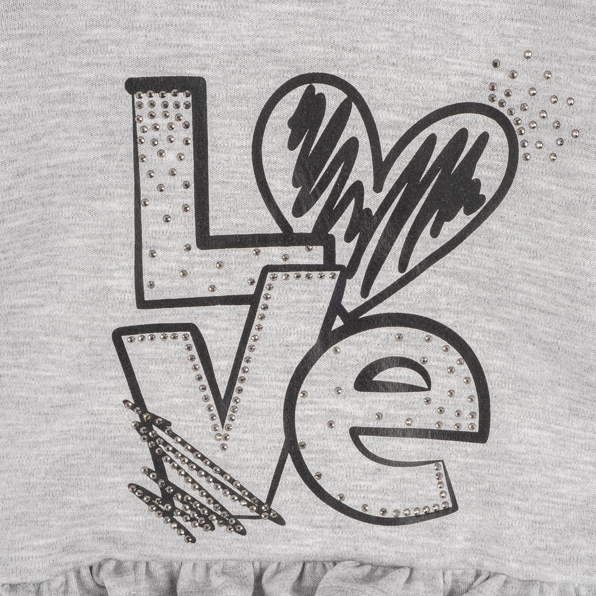 Blusa Moletom Infantil Pampili Babado Love Mescla.