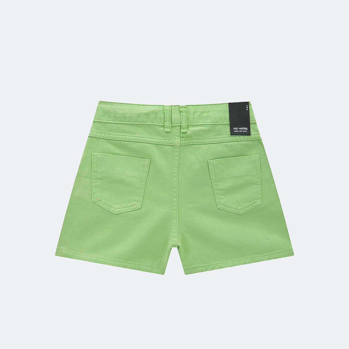 Short Infantil Vic&Vicky Cintura Alta Verde Neon - parte traseira do short