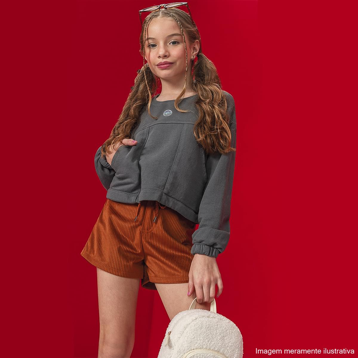 Short Infantil Vic&Vicky Cintura Alta Cotelê Terra - short em veludo infantil
