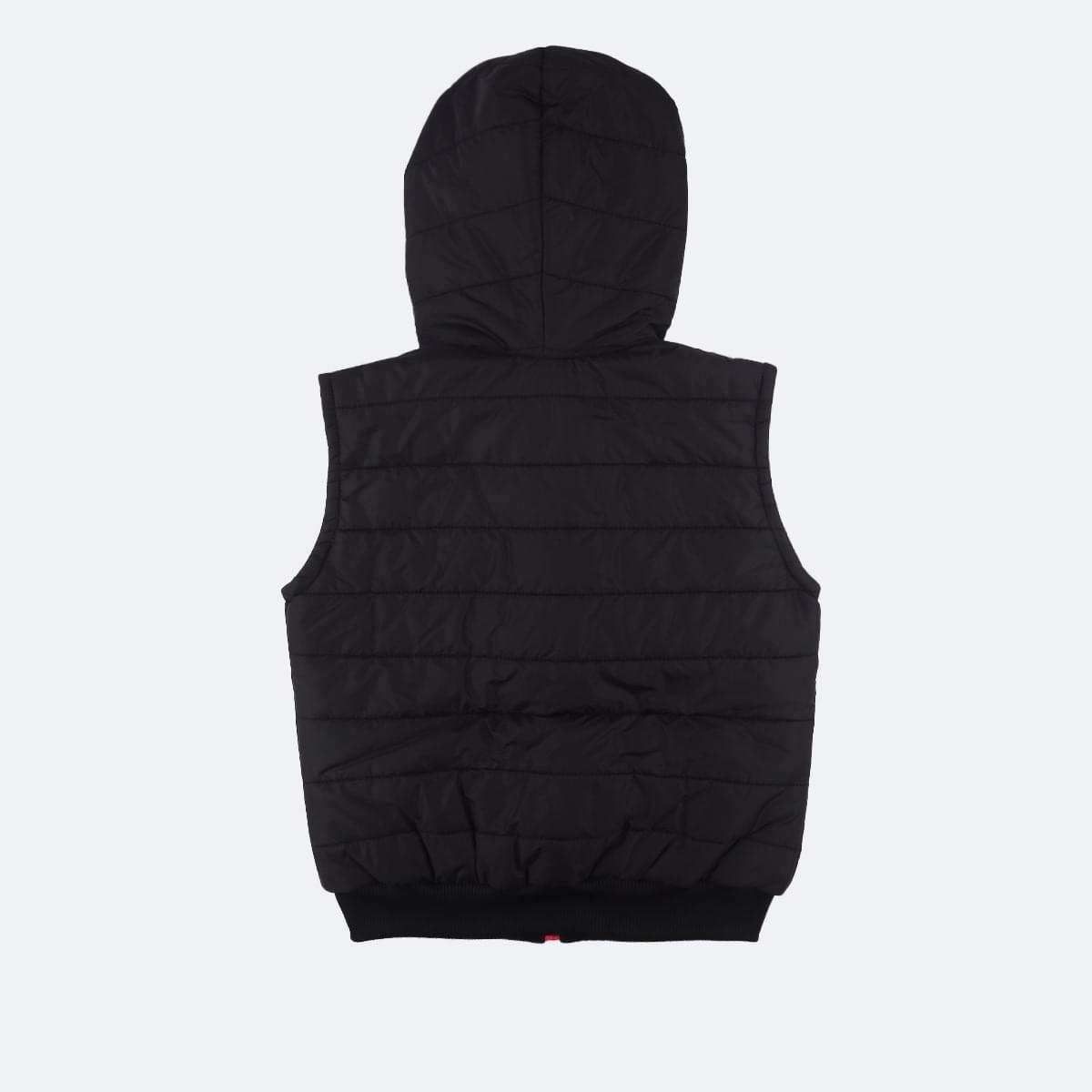 Colete Feminino Pampili Puffer Capuz Preto e Pink - costas da jaqueta
