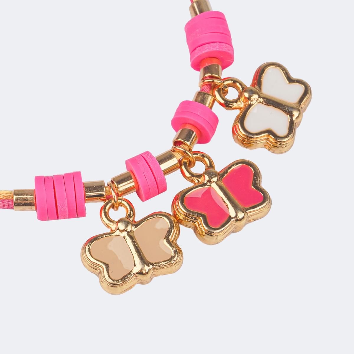 Pulseira Infantil Pampili Borboletas Pink Neon - pulseira infantil de borboletas