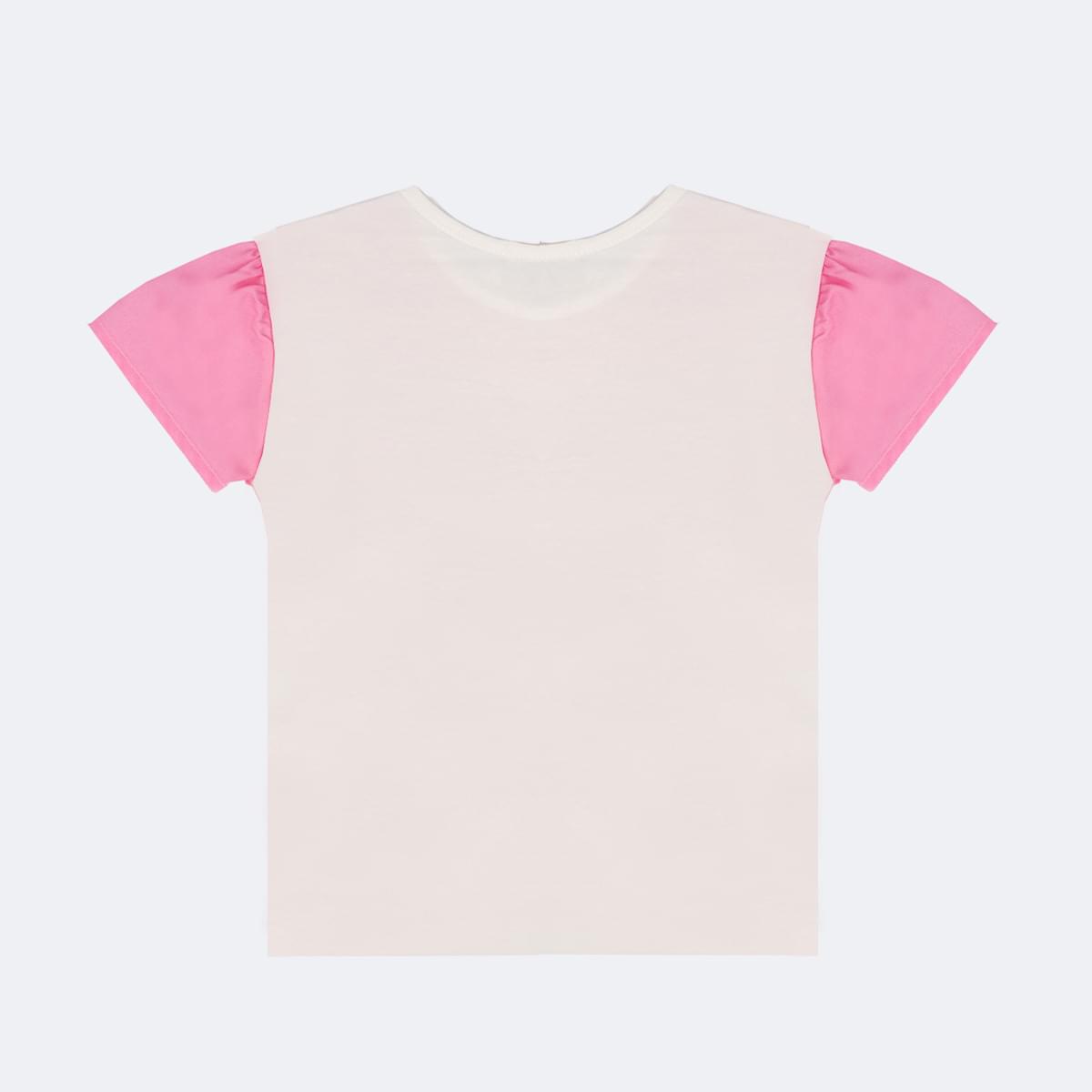 Camiseta Infantil Pampili Coração de Strass Degradê Off White e Rosa - costas da camiseta infantil feminina