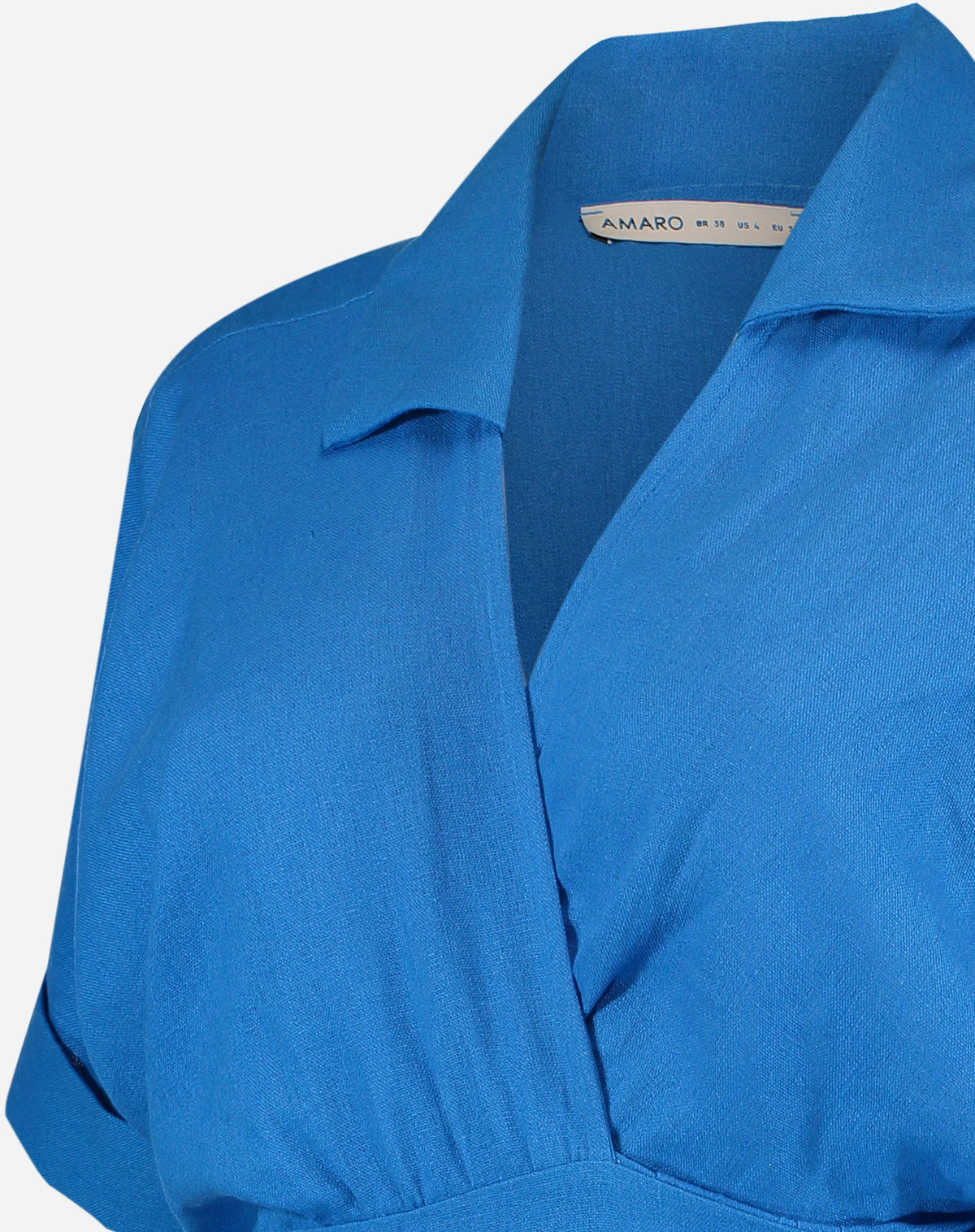 VESTIDO LONGO DECOTE V COM GOLA - AZUL