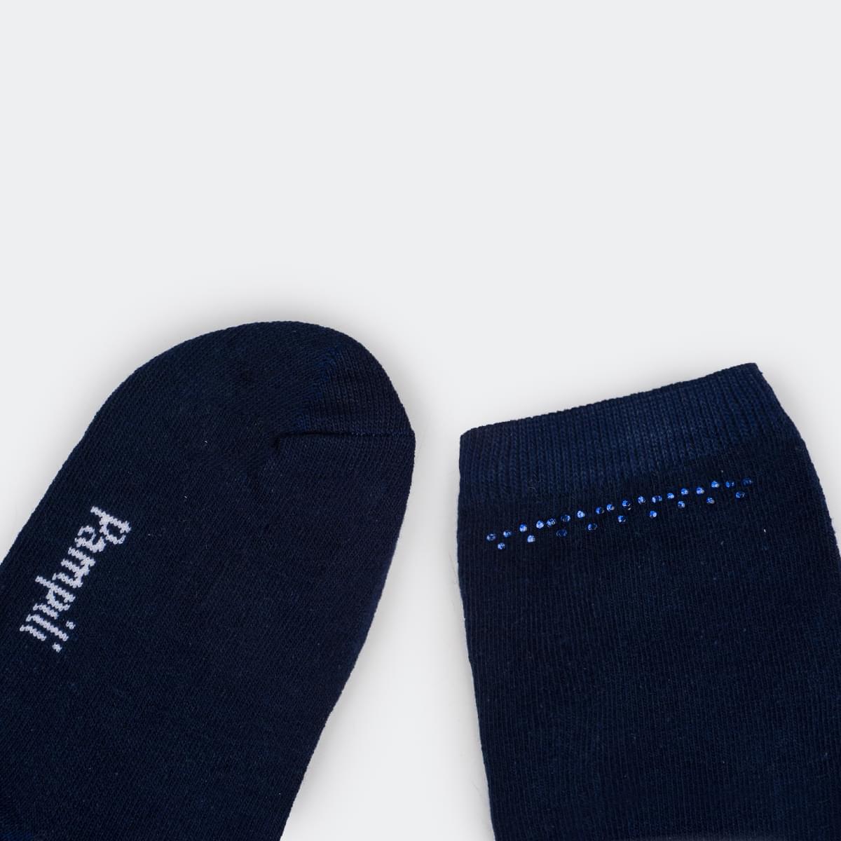 Meia Infantil Feminina 7/8 com Strass Azul Noite.
