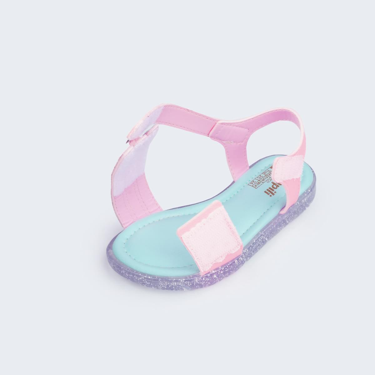 Sandália de Led Infantil Pampili Lulli Coração Perolado Colorida