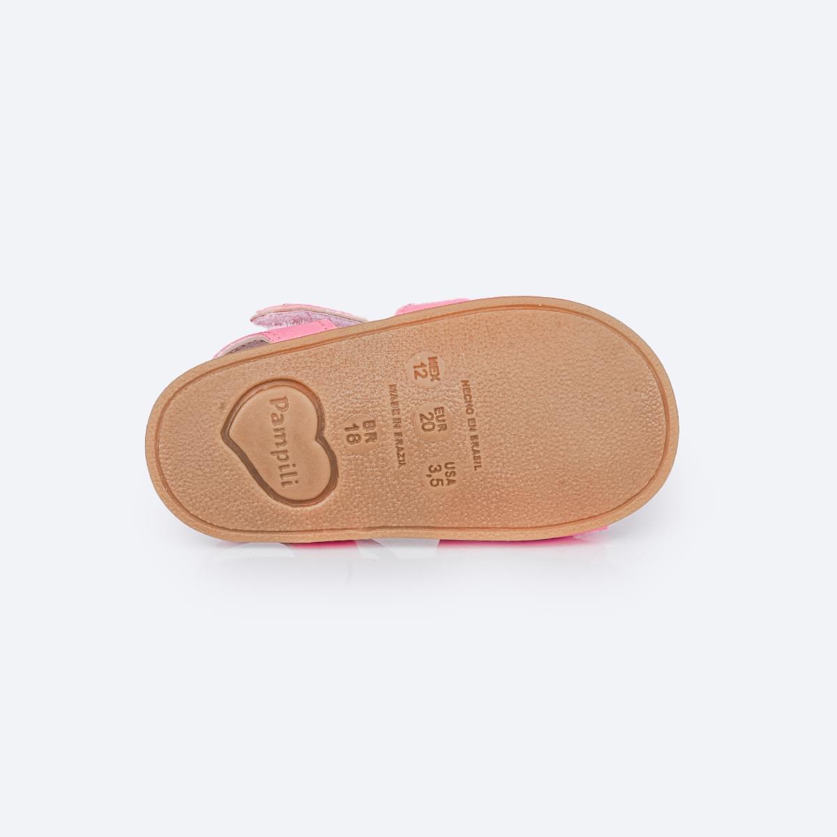 Sandália de Bebê Pampili Nana Laço Duplo Strass Rosa Neon