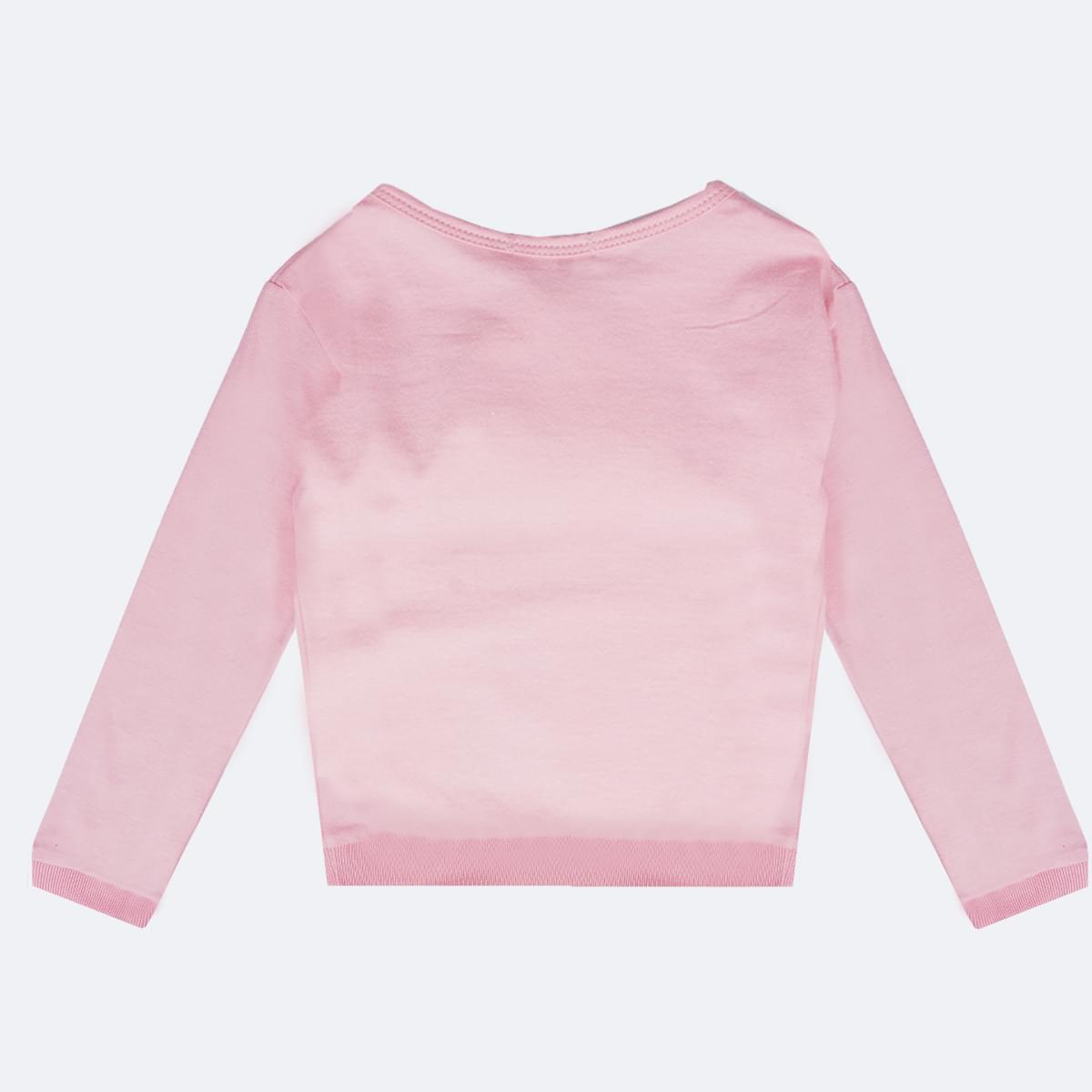 Camiseta Manga Longa Infantil Pampili Babado Tule e Strass Rosa