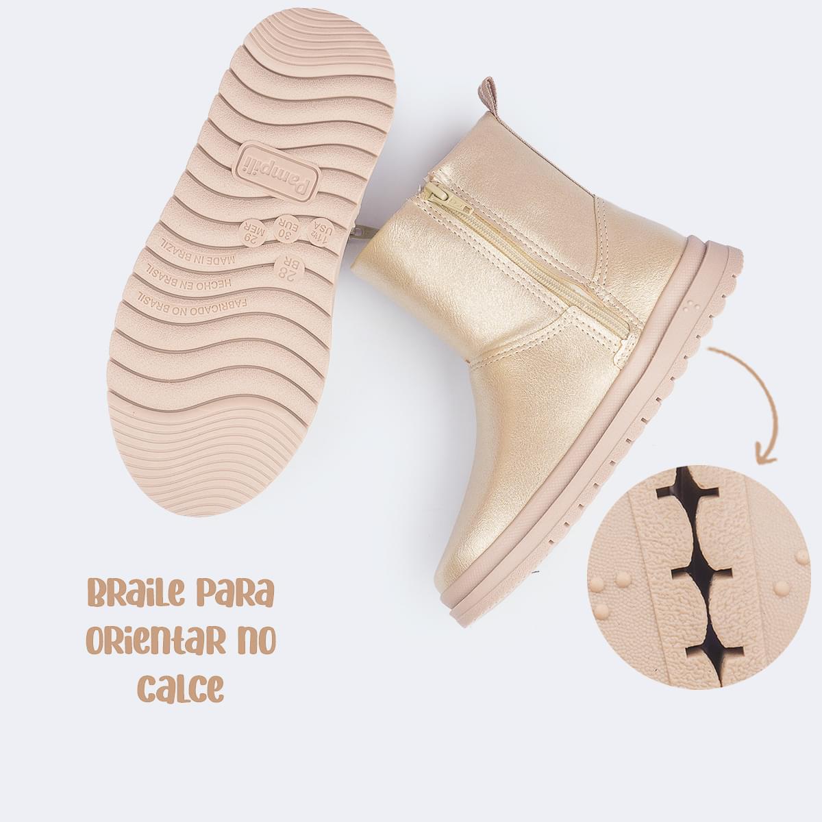 Bota Infantil Feminina Pampili Flora Cintilante Dourada