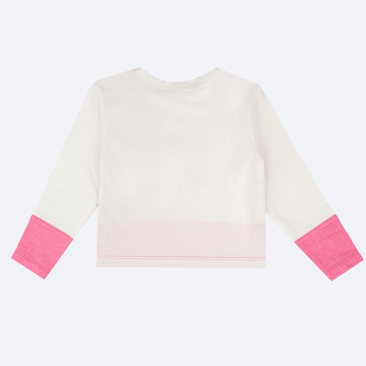 Blusa Manga Longa Pampili Fabulous Strass Off White e Rosa - costas da camiseta manga longa
