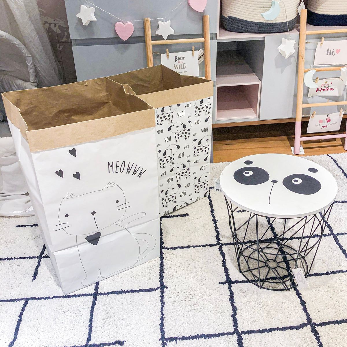JOGO DE 2 CESTOS CESTO DE PAPEL GATO E DALMATAS