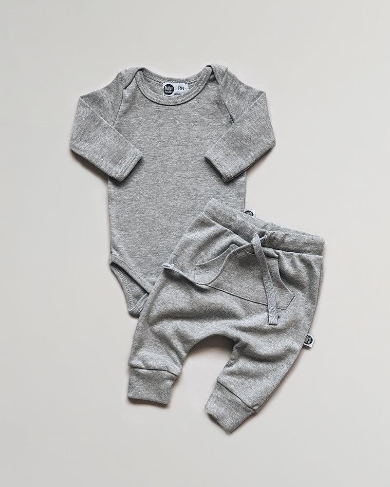 Conjunto Body Manga Longa e Calça Bebê | Liso Mescla Médio