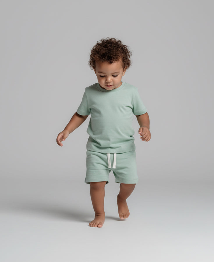 Conjunto Camiseta e Bermuda Infantil Menino | Liso Eucalipto