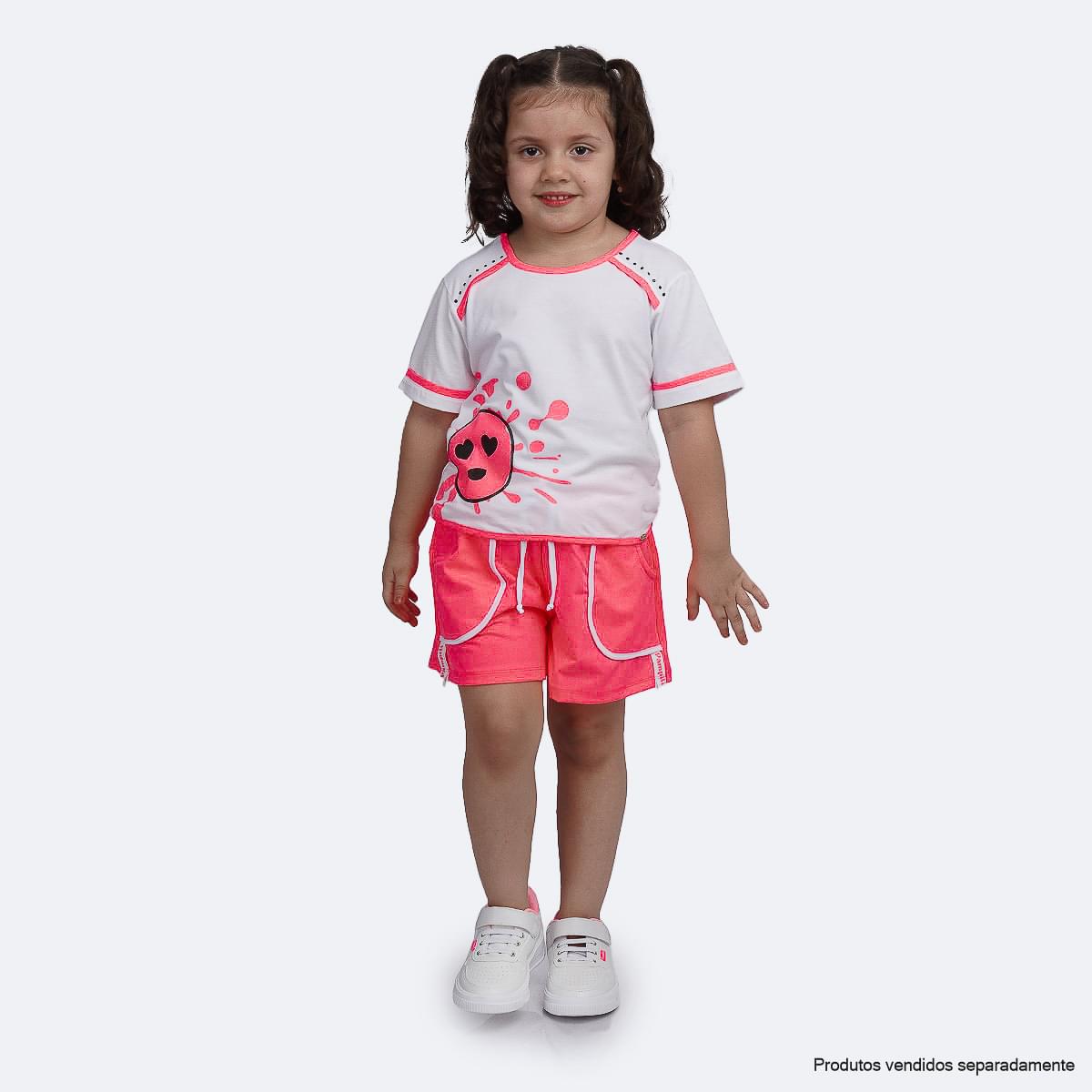 Short Infantil Pampili Gorgurão Rosa Neon