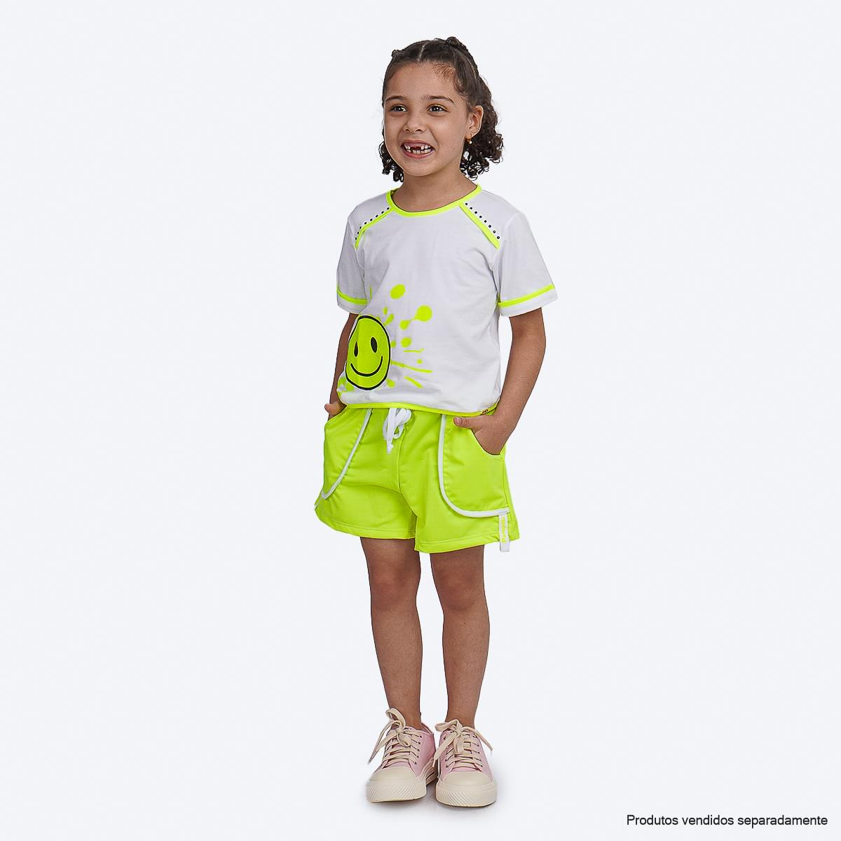 Camiseta Infantil Pampili Carinha Feliz Branco e Amarelo Neon