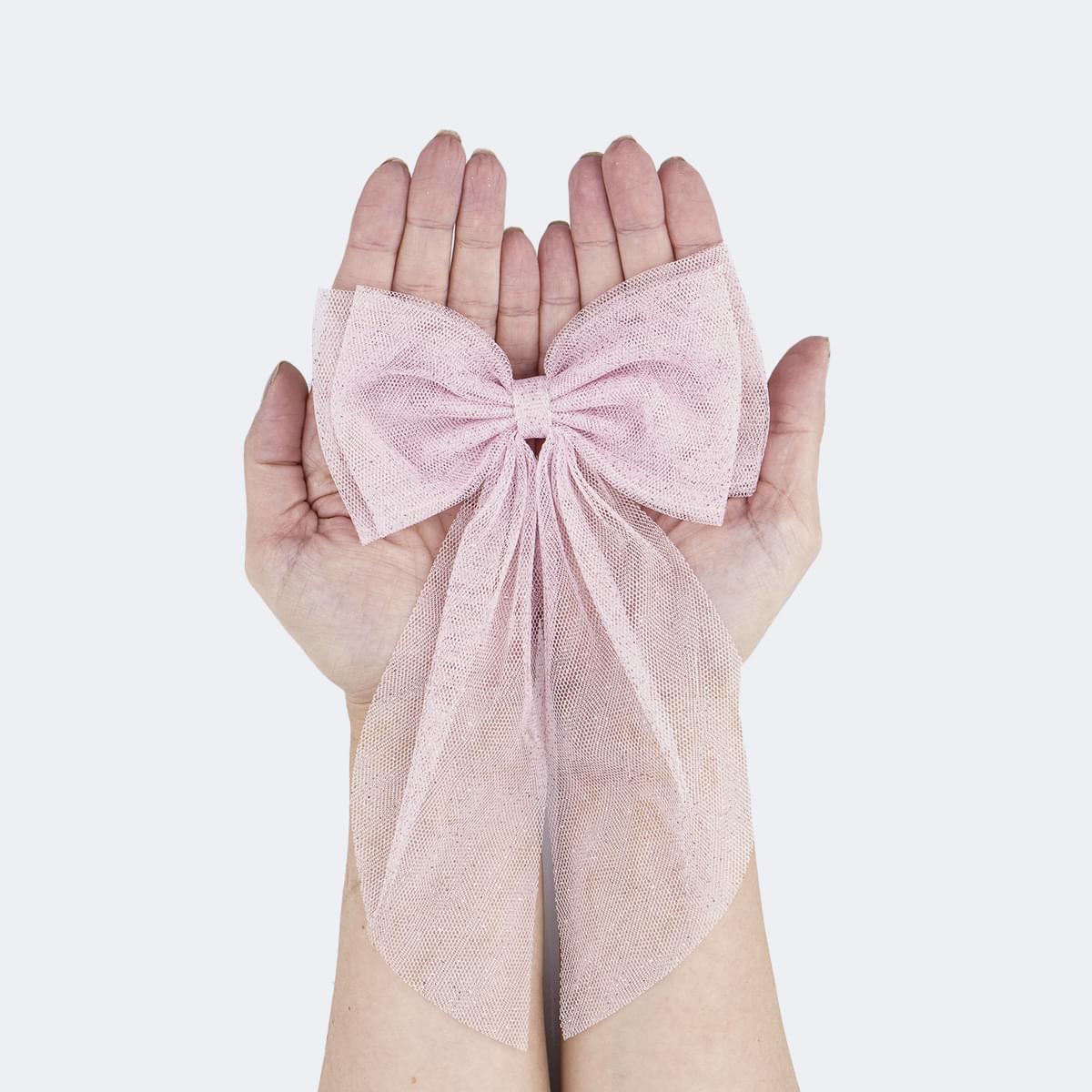 Presilha de Cabelo Pampili Laço de Tule Grande Rosa Claro