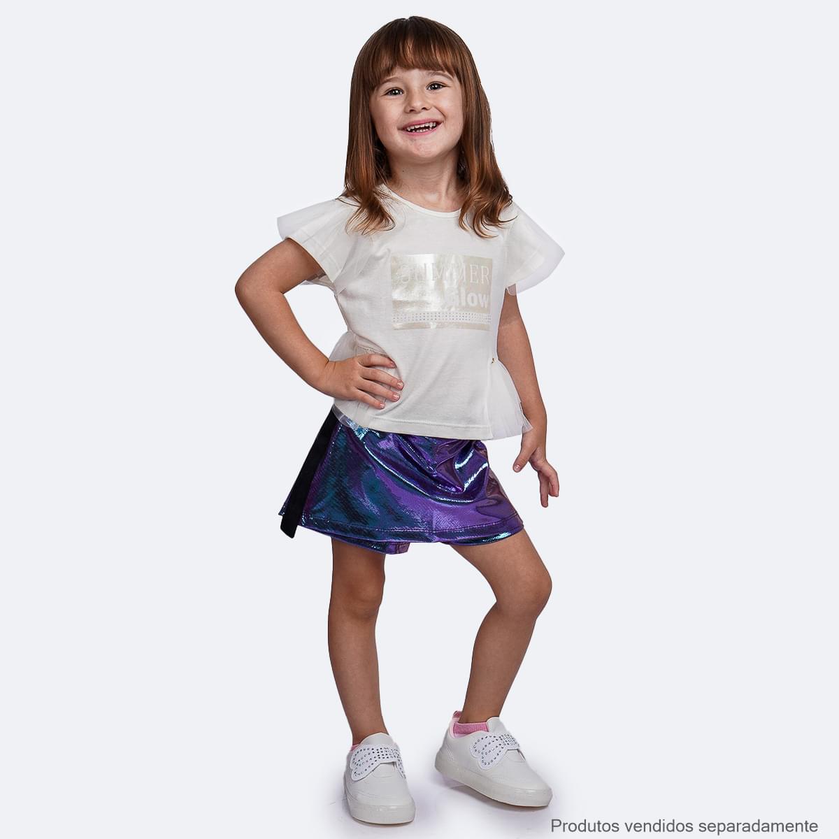 Short Saia Infantil Pampili Holográfico Azul - saia na menina