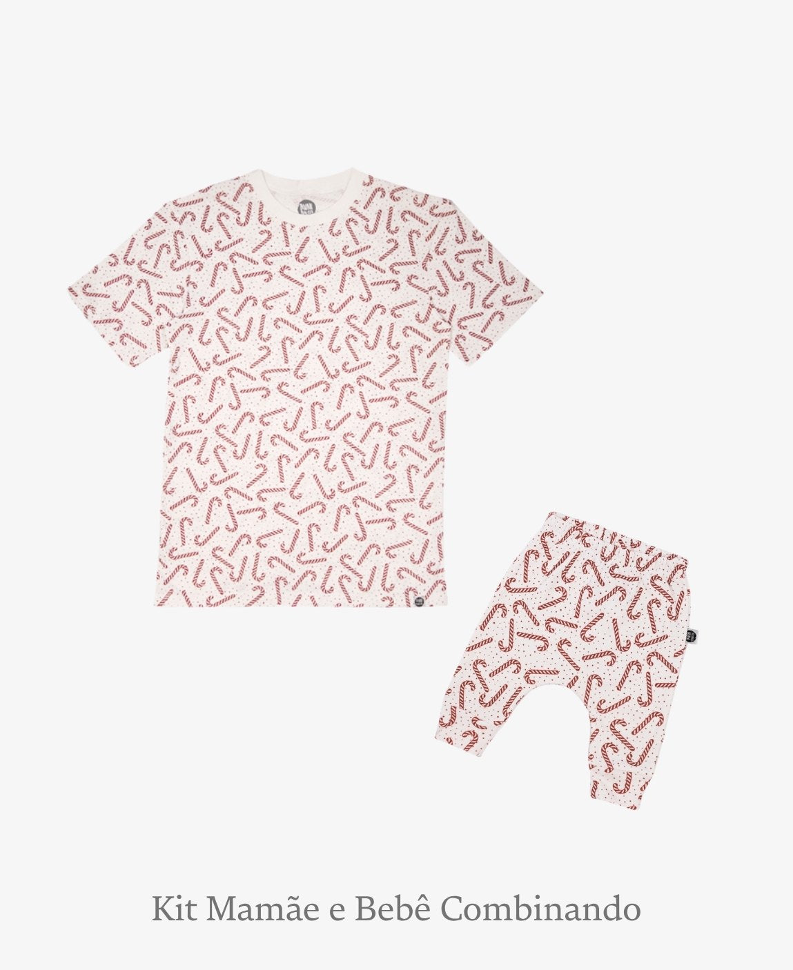 Kit Tal Mãe Tal Filho Camiseta Adulto + Calça Harém Bebê | Candy Cane