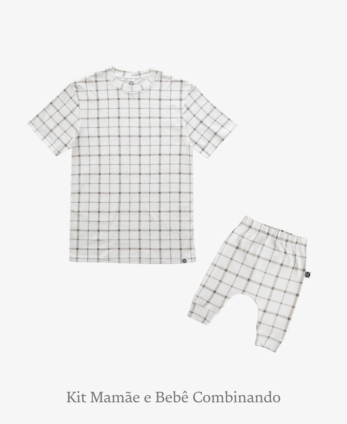 Kit Tal Mãe Tal Filho Camiseta Adulto + Calça Harém Bebê | Xadrez Verão