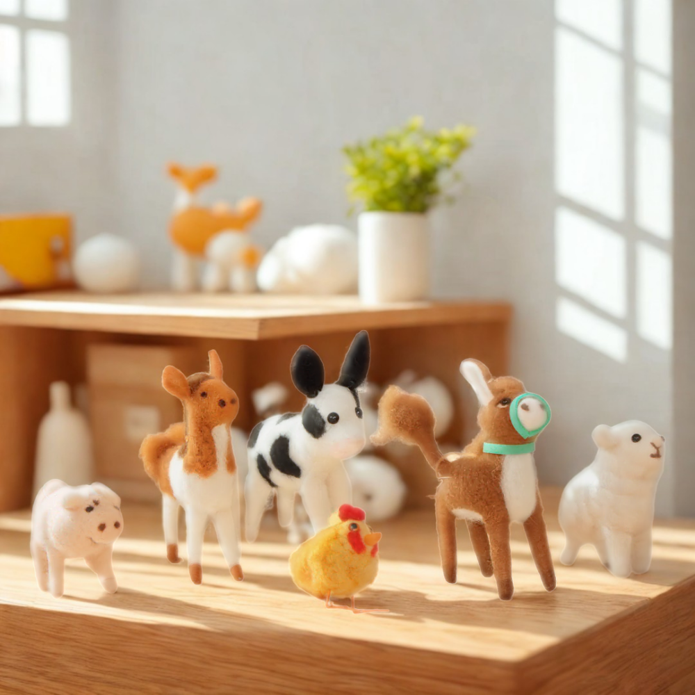 Kit Animais da Fazenda 6 pcs, de Feltro de Lã
