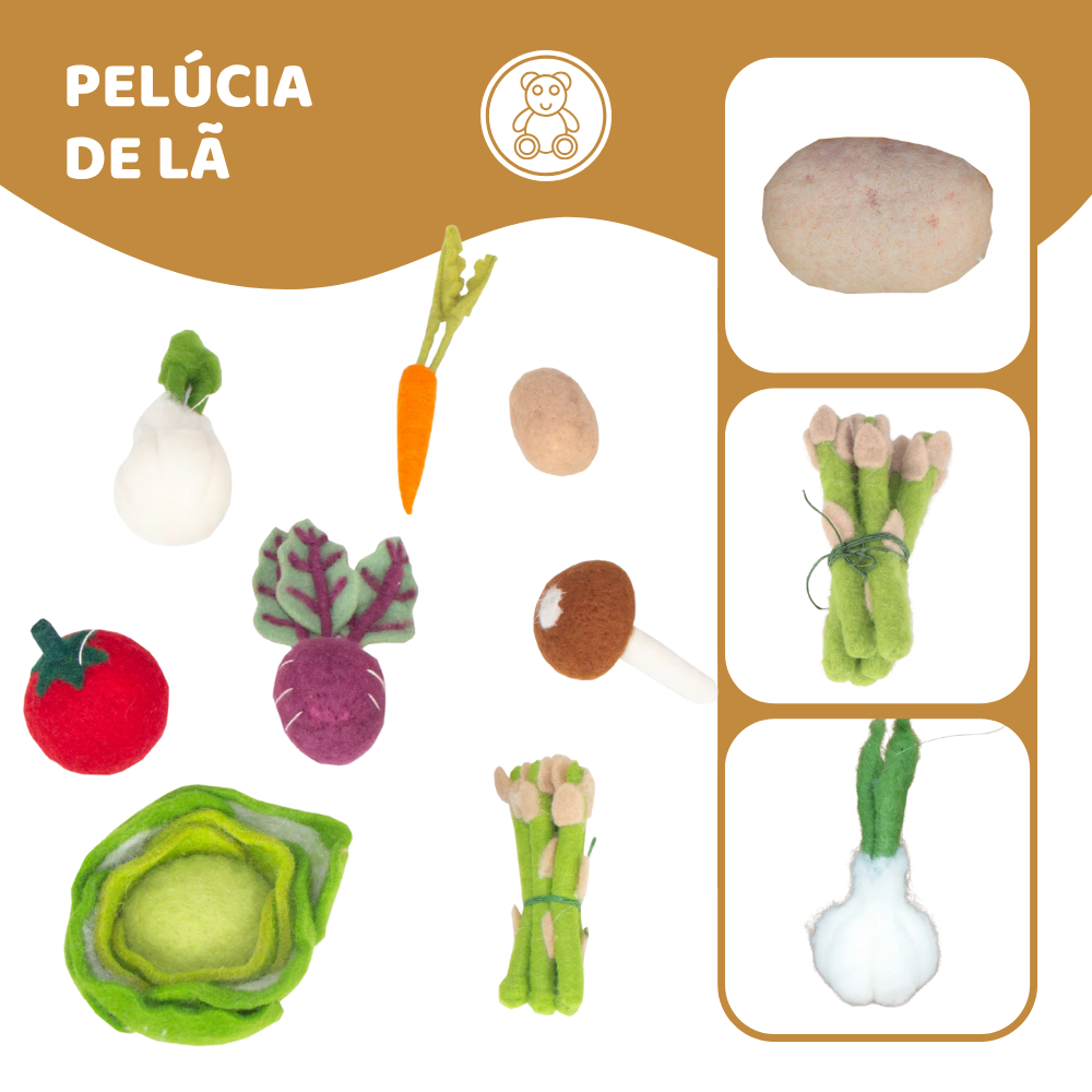 Kit Legumes 8 pcs, de Feltro de Lã