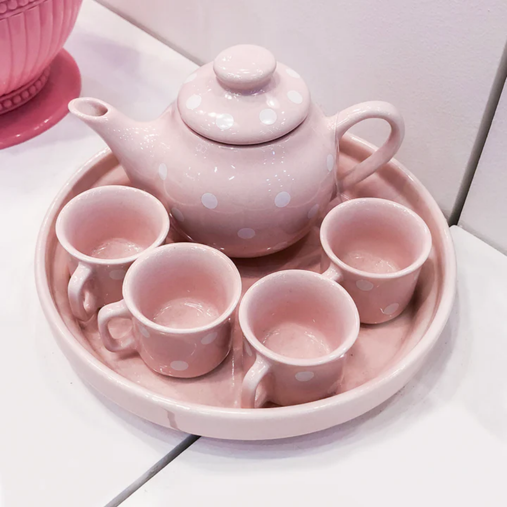 Kit Jogo de Chá Rosa, de Porcelana