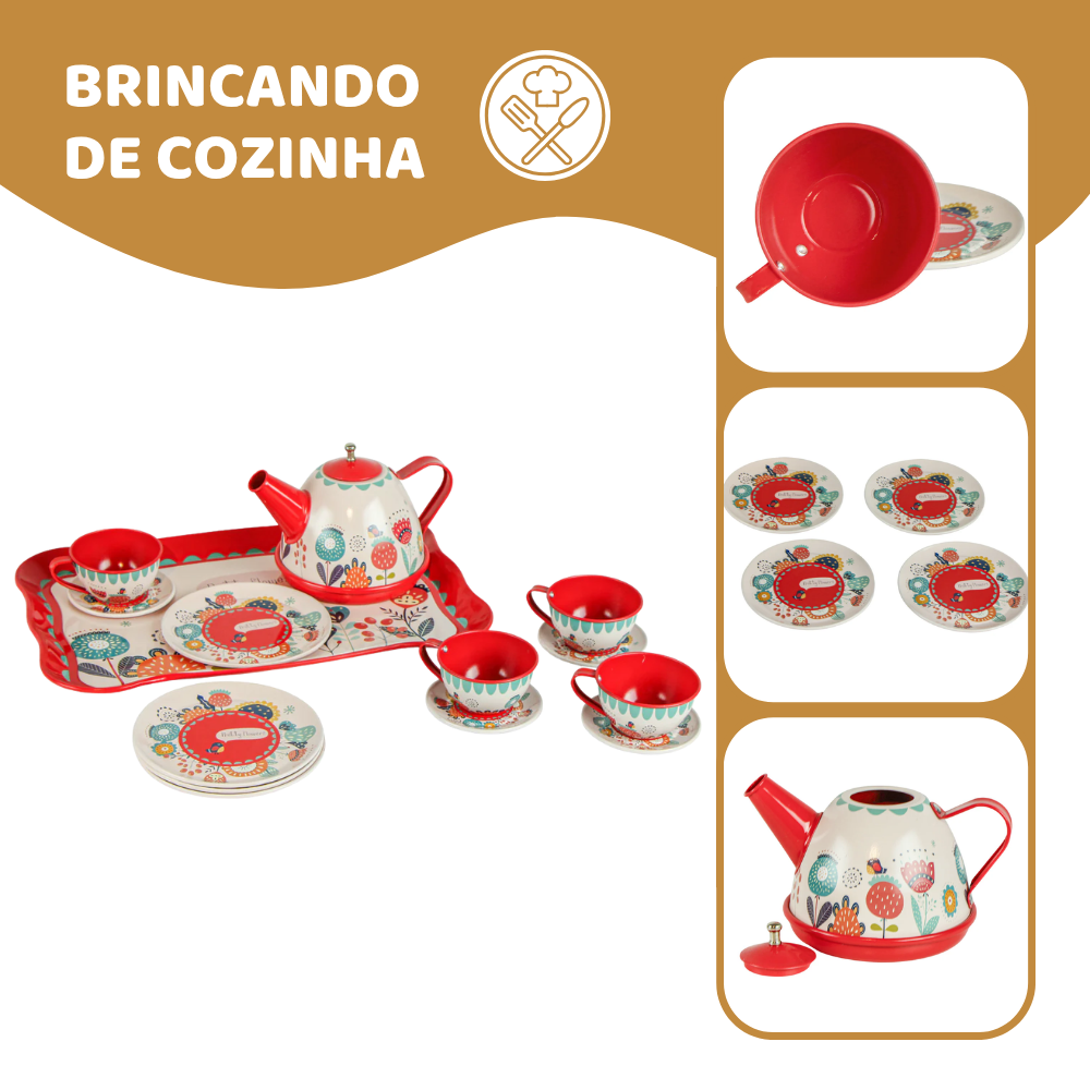 Kit Jogo de Chá Vermelho, de Metal