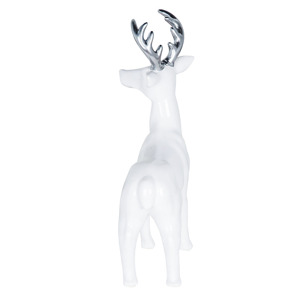 ESCULTURA DE CERAMICA RENA BRANCA E CROMADO GRANDE
