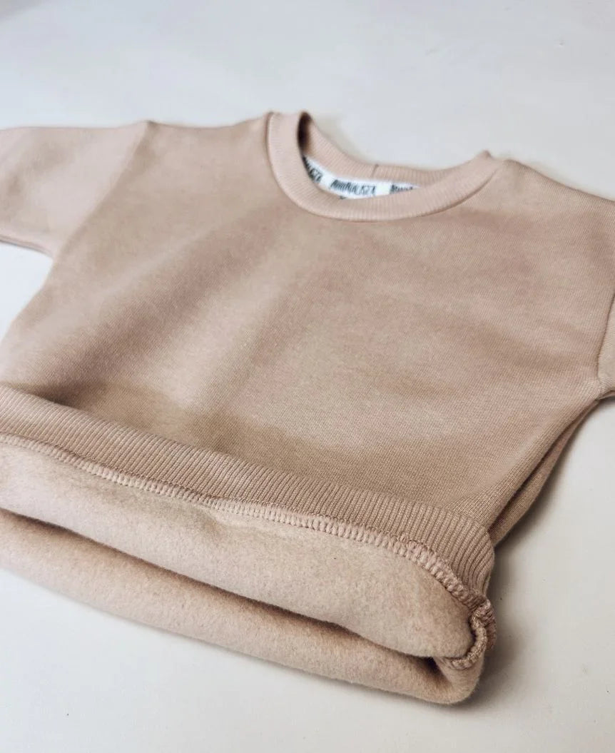 Moletom Infantil Liso Cinnamon Canela MiniMalista Baby — blusa de frio criança 100% algodão peluciado, casaco unissex tom terroso, roupa de inverno infantil masculino feminino, modelo clássico atemporal