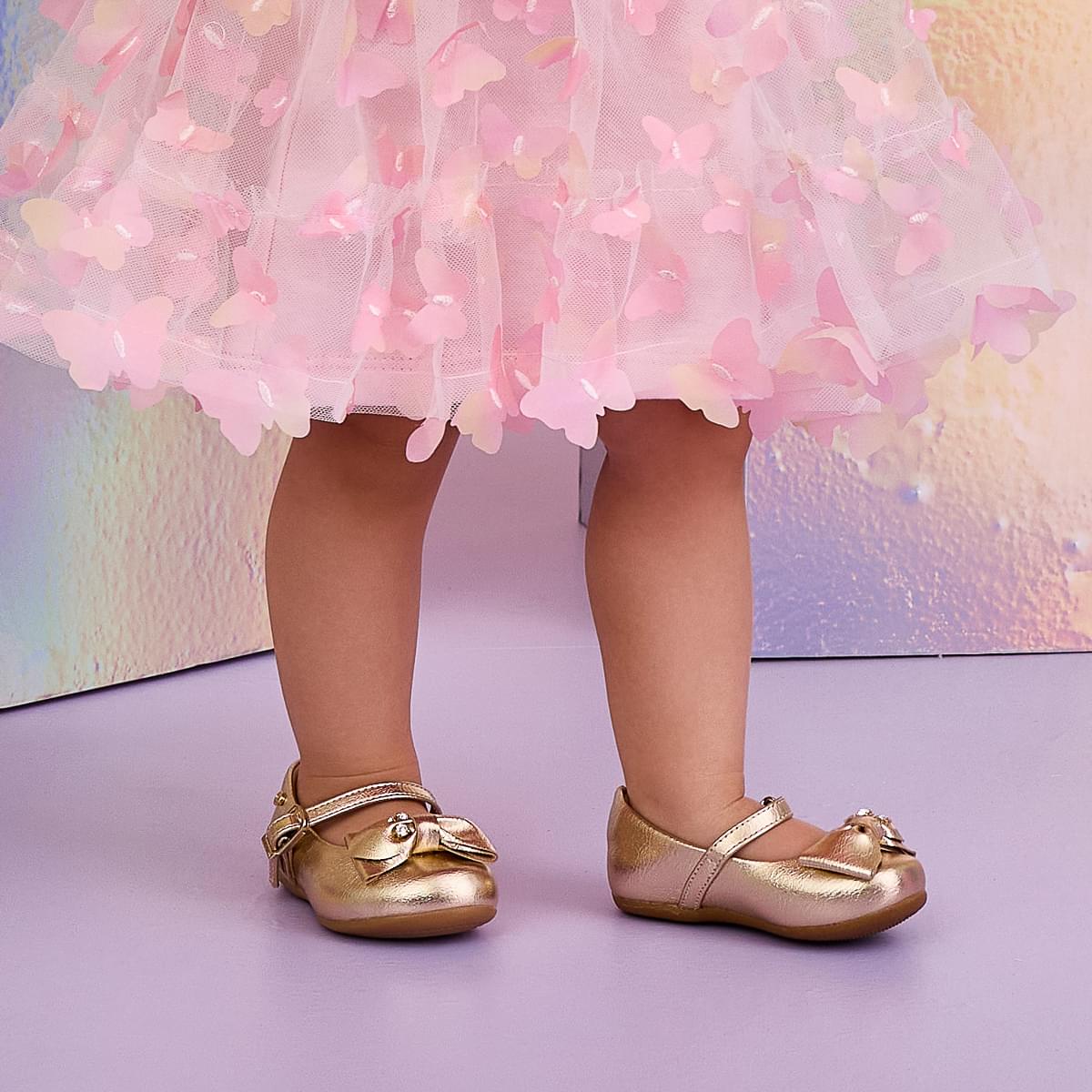 Sapatilha Infantil Pampili Mini Angel Laço e Strass Dourada
