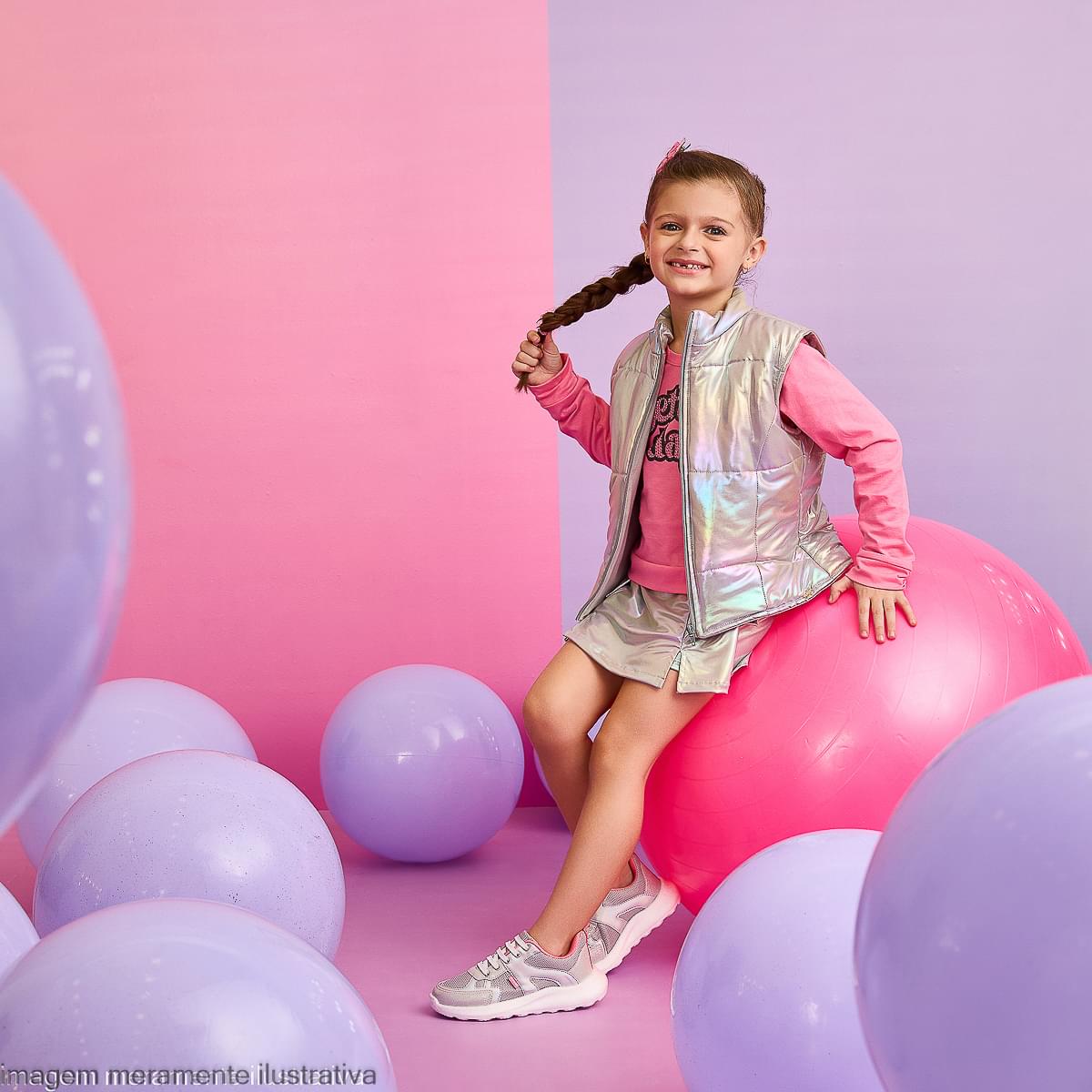 Short Saia Infantil Feminino Kids Prata Holográfico