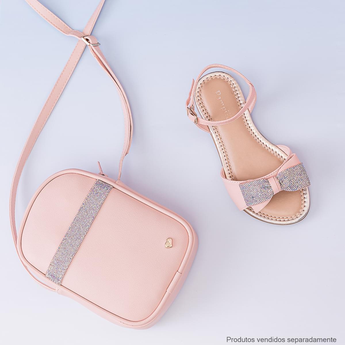 Sandália Infantil Pampili Cherrie Laço com Manta de Strass Rosa - bolsa com strass
