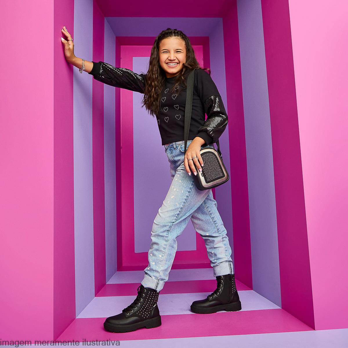 Bota Coturno Infantil Feminina Duda Hotfix Preta