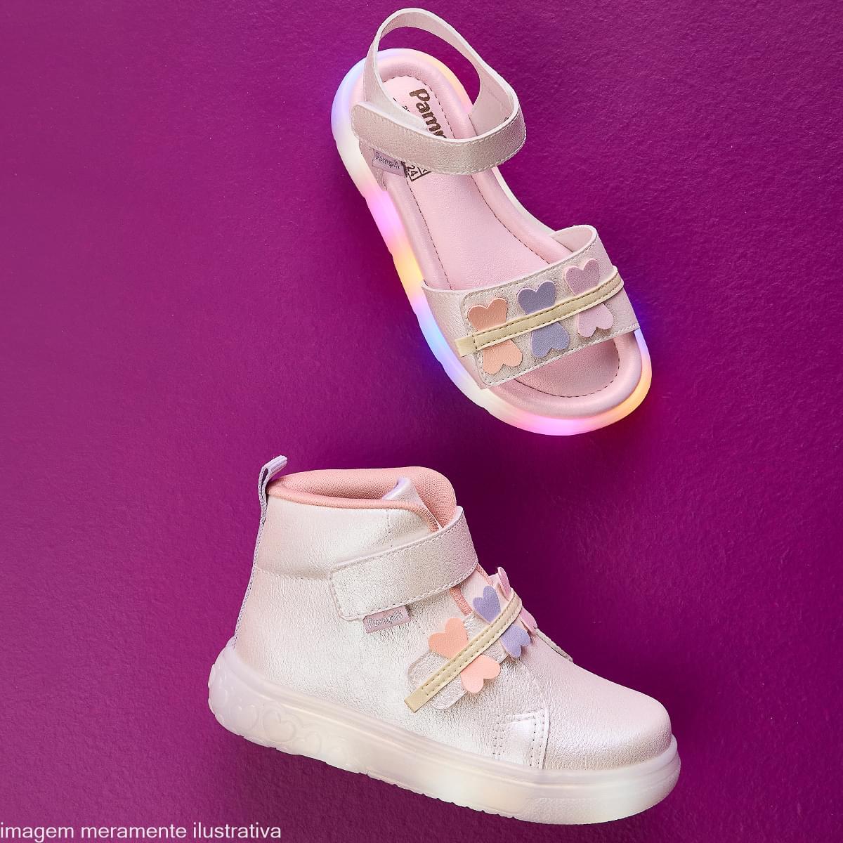 Sandália de Led Infantil Pampili Lulli Mini Corações Perolada Branca