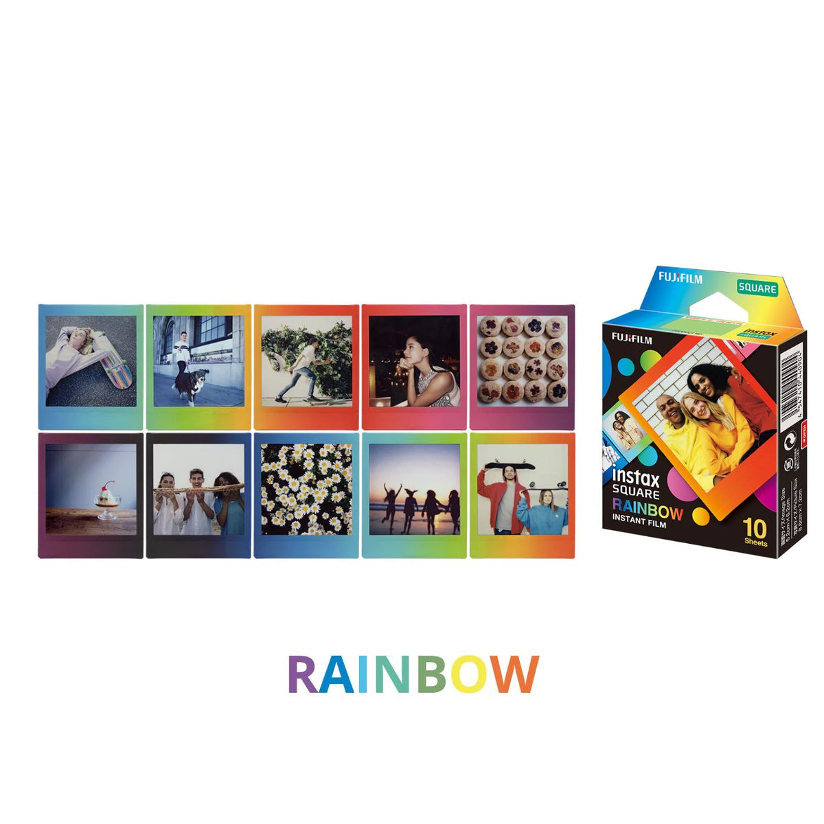 Combo de Filmes Fujifilm instax™ SQUARE Rainbow com 30 Fotos