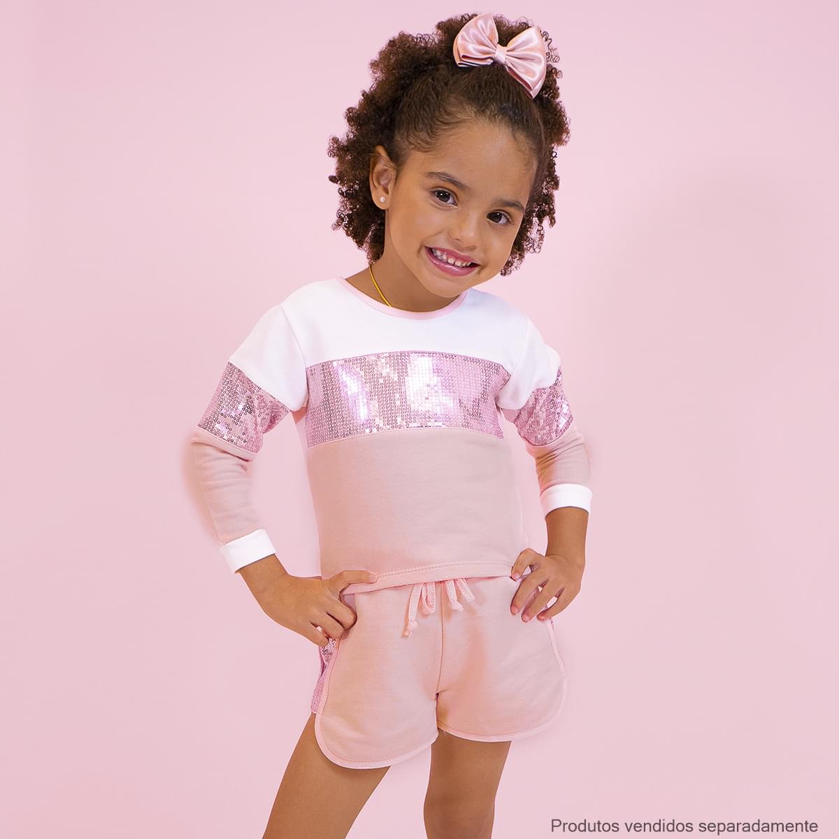 Blusa Infantil Pampili Paetê Rosa e Off White - frente da blusa de frio feminina