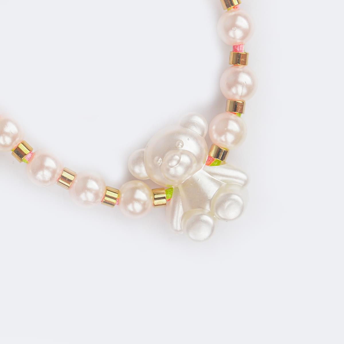 Pulseira Infantil Pampili Ursinho Perolado Colorido Claro - pulseira infantil de pérolas