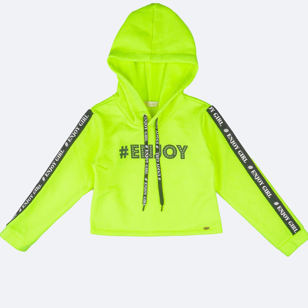 Blusa Infantil Pampili Moletom Enjoy Amarelo Neon - frente moletom feminino