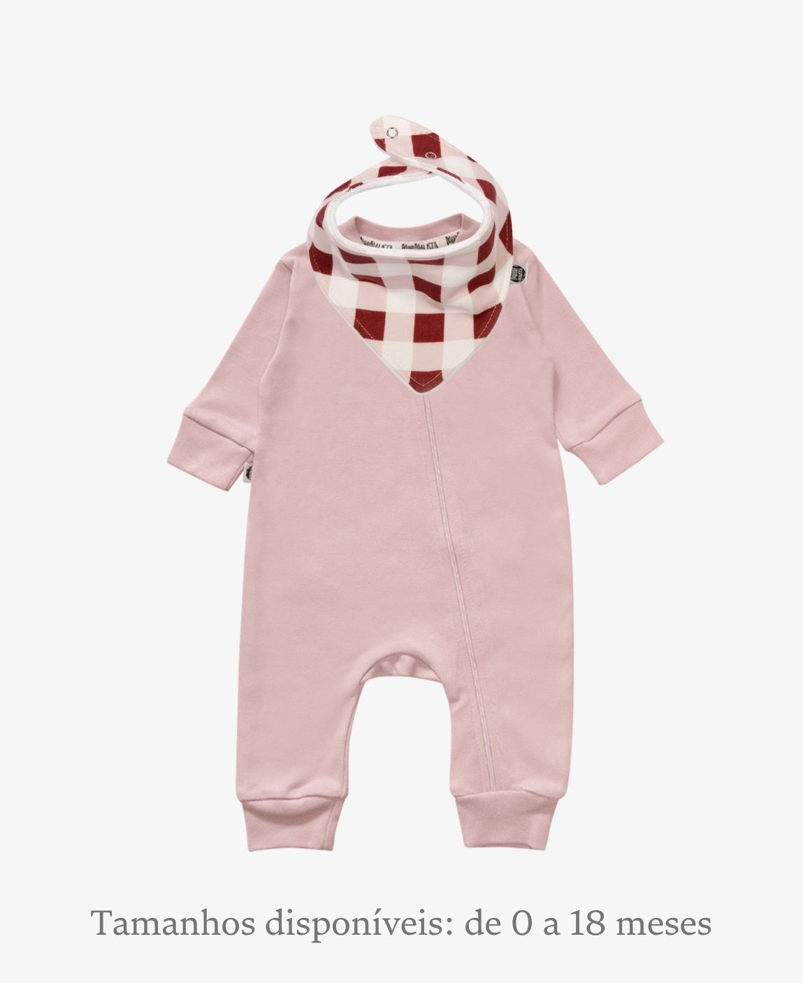 Conjunto Bebê Macacão + Babador | Rose Dust e Vichy Wine