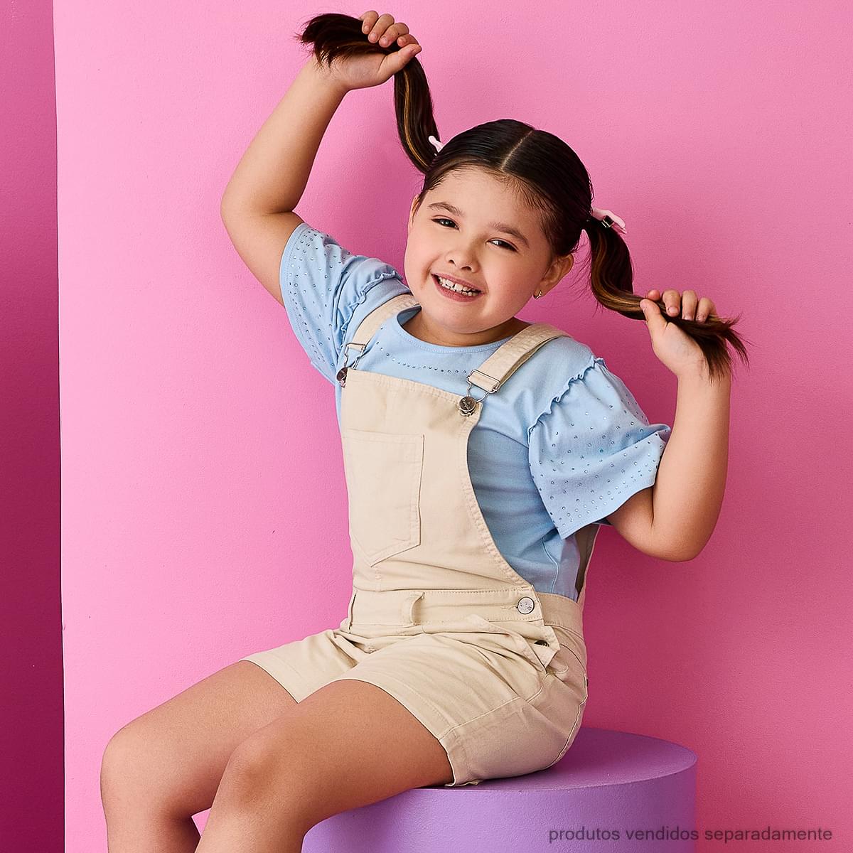Jardineira Jeans Infantil Pampili Off White