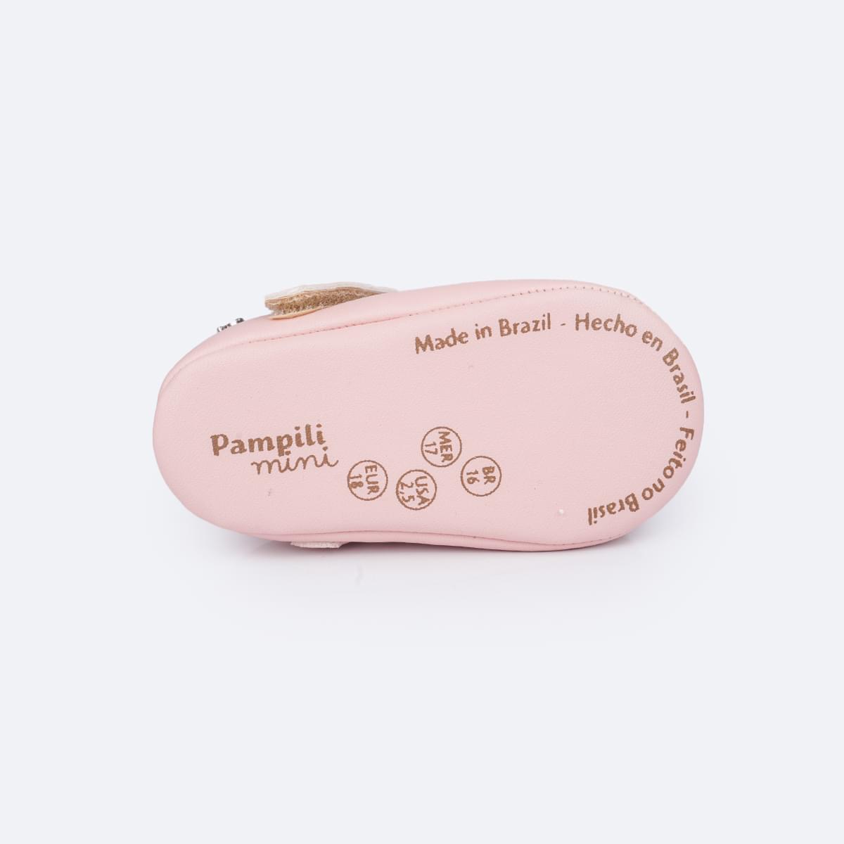Sapato de Bebê Pampili Nina Momentos Especiais Laço Strass Rosa Glacê - solado do sapato de bebê